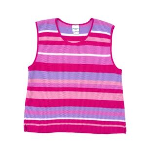 Vintage Whitefish Bay Hot Pink Purple Stripe Retro Preppy Knit Sweater Vest